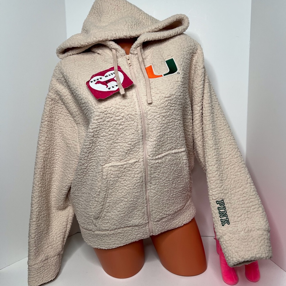 Victoria’s Secret PINK S Sherpa Embroidery Logo University of Miami Jacket